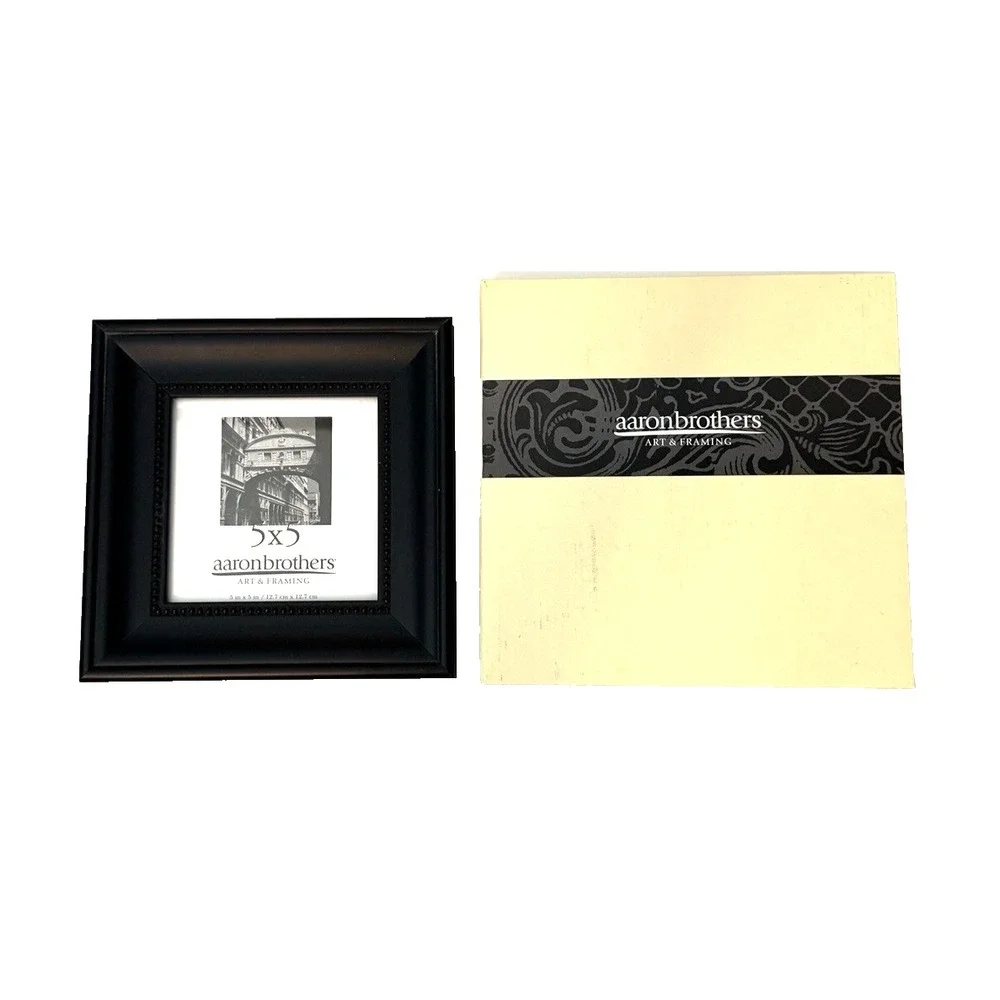 Black Wooden 8X8 Photo Frame for 5X5 Picture with Glass by Aaron Brothers NEW